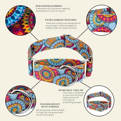 Country Brook Petz - HossFit Jr Wide Martingale Dog Collar - Groovy Collection Featuring Far Out Designs (Sky Mandala, Extra Large) - color: Sky Mandala, size: Extra Large (Pack of 1)