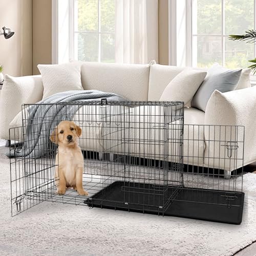 Dog Crate, 24/30/36/42/48 Inch Dog Crates for Small Medium Large Dogs Indoor, Folding Metal Dog Kennel Dog Cage with Double-Door, Divider Panel, Removable Tray, Locks and Handle, (30 Inch, Black) - color: BLACK, size: 30.0"L x 18.0"W x 20.0"H