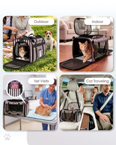 BurgeonNest Cat Carrier Soft, Pet Carrier Dog Carrier Airline Approved for Cats and Small Dogs up to 20 lbs Top Loading with Shoulder Strap, Privacy Protection, Mesh Ventilation, Car Travel, Striped - color: Striped, size: 17.7"L x 11.8"W x 11.4"H