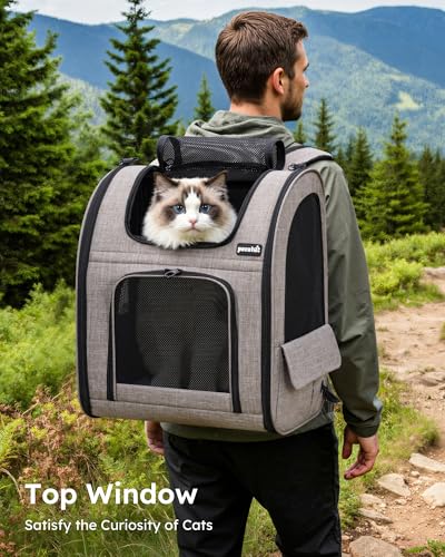 pecute Cat Backpack Expandable, Dog Carrier Backpack Breathable, Large - color: Brown, size: 15.4"L x 11"W x 19"H