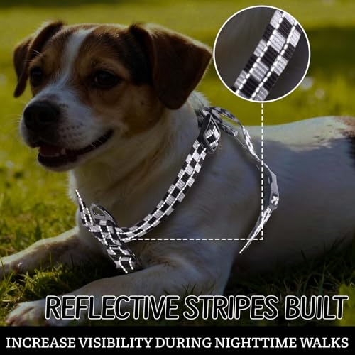 Roses&Poetry Dog Harness Medium Sized Dog, 6 Point Adjustable Fit No Pull Harness with Handle for Control and Easy Walking, Reflective Pet Halter Harnesses（Blackwhite-M） - color: Checkered, size: Medium