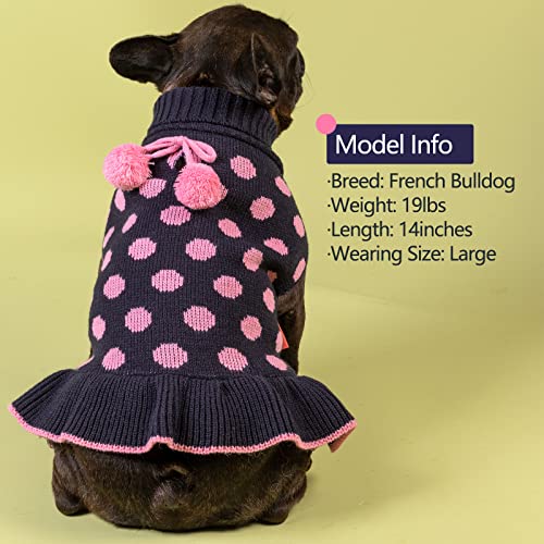 KYEESE Dog Sweaters with Leash Hole Small for Girl Dog Sweater Dress Polka Dot Knit Warm Dogs Clothes with Pom Pom Ball, XS - color: 05# Navyblue, size: X-Small (2-3lbs)