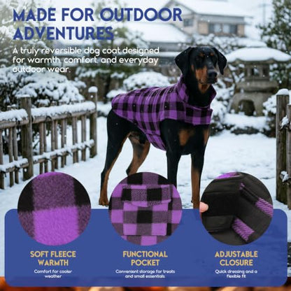 ASENKU Dog Jacket Plaid Reversible Reversible Dog Vest Waterproof Cold Winter Clothes Pet Apparel for Small Medium Large Dogs (XS, Purple) - color: Purple, size: X-Small