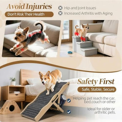 2026 Upgraded Dog Ramp for Couch & Low Bed, 33" L Folding Wood Pet Ramp 200LB Capacity, 4-Level Adjustable Height 11"-20", Non-Slip Sturdy Puppy Ramp for Small & Senior Dogs, Joint Relief, Wavy Design - color: 33"l Small