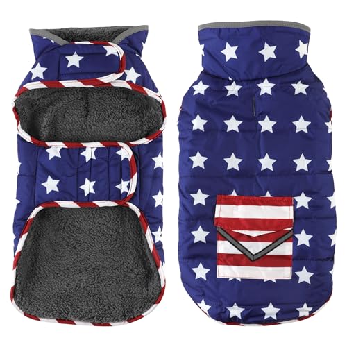 Petglad Dog Coat, Waterproof Dog Winter Jacket with Pocket, Reflective Adjustable Pet Snow Vest, Warm Cozy Fleece Sweater for Small Medium Extra Large Dogs - American Flag, L - color: USA Flag, size: L(Chest Girth:20.1-26.8")