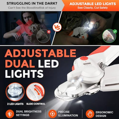 Dogs & Cats Nail Clippers with Light – Safety Guard Pet Nail Trimmer Reveals the Quick, Stainless Steel Blades, Beginner Friendly Grooming Tool for Home Use, Suitable for Small, Medium & Large Pets - color: Orange