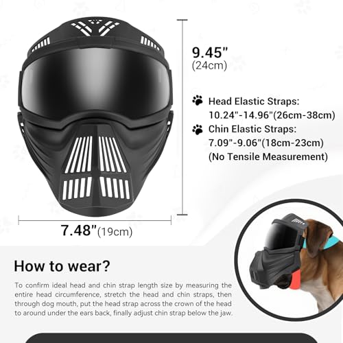 Namsan Large Dog Goggles with Basket Muzzle, Breathable, Full Face Protective, Dog Sunglasses with Mouth Cover for Medium to Large Dogs, Adjustable, Black - color: (Full-Face)Black