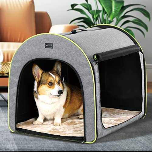 PETSFIT Foldable Dog Crate, Dog Travel Crate - 30 Inch Lightweight, Roomy, Easy to Set Up, Portable Pop Up Dog Carrier with Thick Mat, Sturdy Portable Dog Crate, Gray