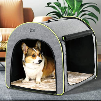 PETSFIT Foldable Dog Crate, Dog Travel Crate - 30 Inch Lightweight, Roomy, Easy to Set Up, Portable Pop Up Dog Carrier with Thick Mat, Sturdy Portable Dog Crate, Gray