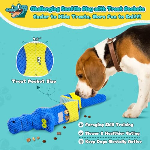 TOOPTATE Interactive Squeaky & Crinkle Dog Puzzle Toys - Plush Dog Enrichment Toys to Keep Them Busy, Cognitive Dog Toys for Small, Medium and Large Dogs - color: Crinkle Crocodile (Blue), size: Medium