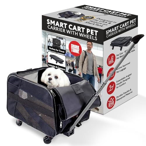 dbest products Pet Smart Cart, Medium, Black, Rolling Carrier with wheels soft sided collapsible Folding Travel Bag, Dog Cat Airline Approved Tote Luggage backpack - color: Black, size: 21.0"L x 12.0"W x 16.0"H, style: Carrier on wheels