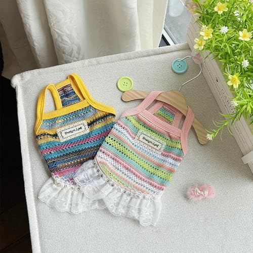 Dog Sling Tank Top with Tulle Skirt, Colorful Striped Pet T-Shirt (Pink, X-Small) - color: Pink, size: X-Small