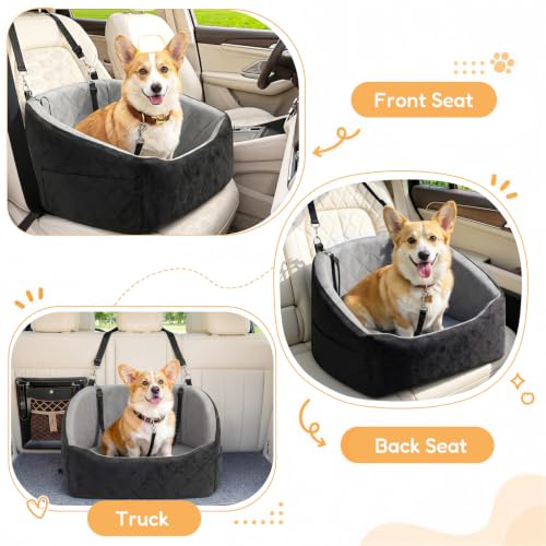 Dog Car Seat for Small Dogs Up to 30 Lbs, Pet Travel Safety Bed for Puppy Cat, Waterproof & Wear-Resistant, Anti Slip Base, Fully Detachable Washable with 2 Safety Tether(Light Gray-Black) - color: Light Gray-Black(Waterproof & Wear-Resistant)