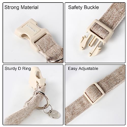 DOGWONG Cotton Hemp Dog Collar, Heavy-Duty Khaki Dog Collar Adjustable Soft Natural Fabric Pet Cute Wedding Puppy Necklace for Small Medium Large Dogs - color: A: khaki, size: X-Small