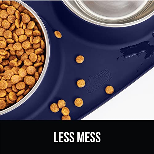 GORILLA GRIP Dog Bowl Set with Slip Resistant Silicone Feeding Mat, Food Grade 304 Stainless Steel Bowls, BPA Free, High Edge Spill Containment, Dishwasher Safe, Finger Notch Removal, 1 Cup, Navy Blue - color: Navy, size: 1 Cup Bowls
