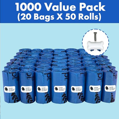 GORILLA SUPPLY 1000 Dog Poop Waste Bags with Dispenser and Leash Tie, 9" x 13", Blue, 1000 Count - color: Blue