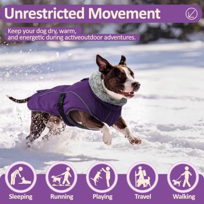 DENTRUN Warm Dog Winter Coat, Easy On Reflective Turtleneck Fleece Jacket | Adjustable buckle, easy on off, windproof & water-repellent, thick fleece snowsuit, outfit fits small to large breeds - color: Purple, size: Medium