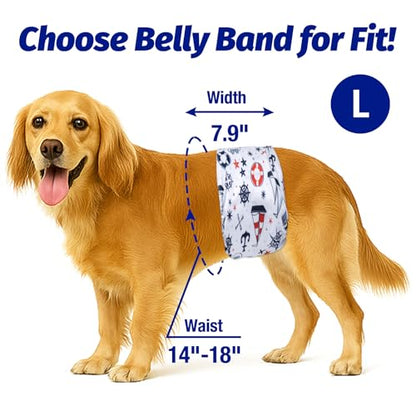 Pet Soft Dog Belly Bands - Washable Dog Diapers Belly Band for Male Dogs, Reusable Male Dogs Wraps 3pack for Doggy Puppy (Sailor, L) - size: Large (14''-18'')