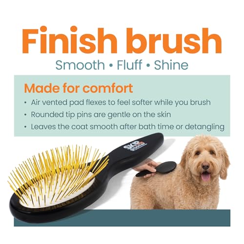 Pin Brush for Dogs, Gentle Dog Brush for Long Haired Dogs – Routine Essential for Goldendoodles, Poodles & Doodles, No-Scratch Rounded Pins for Sensitive Skin, Flexible Cushion Base – Skip the Groomer