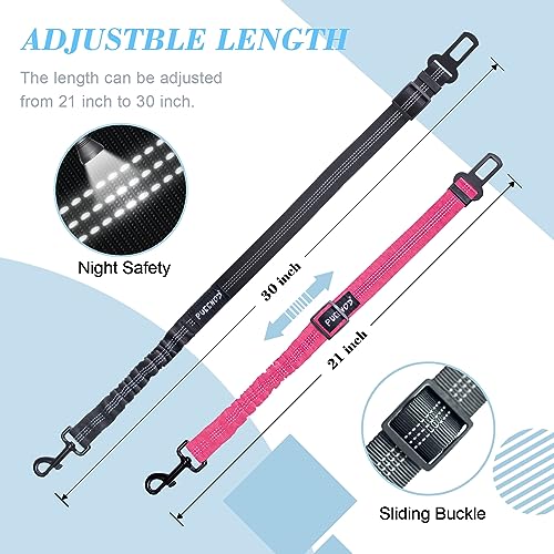 2 Pack Dog Seat Belt Adjustable Dog Car Seatbelts for Vehicle Nylon Pet Safety Seat Belt with Elastic Bungee Buffer Reflective & Durable Car Harness for Dogs (Black + Pink) - color: Black + Pink