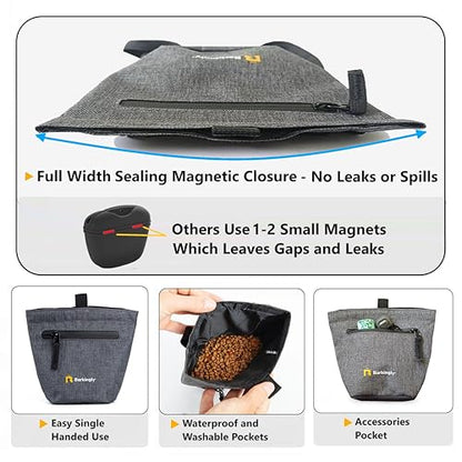 Barkingly. Dog Treat Pouch for Pet Training with Clicker. No Spill Magnetic Closure, 4 Ways to Wear, Detachable Waist Belt and Clip, Durable, One Handed Training, Waterproof Body. Treat Bag Pouches.
