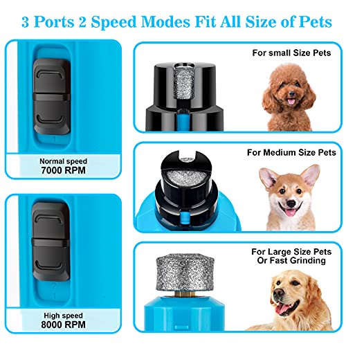 BOUSNIC Dog Nail Grinder with 2 LED Light - Super Quiet Pet Nail Grinder Powerful 2-Speed Electric Dog Nail Trimmer File Toenail Grinder for Puppy Small Medium Large Breed Dogs & Cats (Blue) - color: Blue