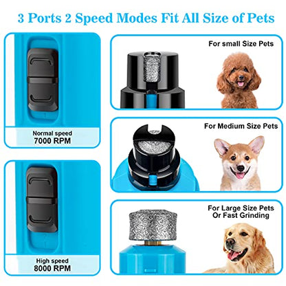 BOUSNIC Dog Nail Grinder with 2 LED Light - Super Quiet Pet Nail Grinder Powerful 2-Speed Electric Dog Nail Trimmer File Toenail Grinder for Puppy Small Medium Large Breed Dogs & Cats (Blue) - color: Blue