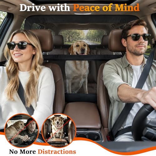 Heavy Duty Dog Car Barrier with Sturdy Metal Frame, Wider Coverage Pet Divider Net for Back Seat & Cargo Area, Universal Fit for Cars SUVs Trucks, Claw-Proof Transparent Mesh for Cool Airflow - size: Large