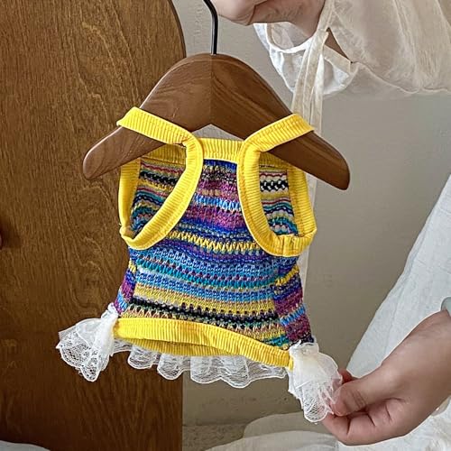 Dog Sling Tank Top with Tulle Skirt, Colorful Striped Pet T-Shirt (Yellow, X-Small) - color: Yellow, size: X-Small