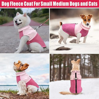 Idepet Dog Fleece Vest Sweater Zip Up Warm Pullover Dogs Jacket with D-Ring Leash Winter Cold Weater Coat Pet Sweatershirt Clothes Hoodie for Small Medium Dogs Boy Girl (Pink/Rose Red, XS) - color: Pink/Rose Red, size: XS