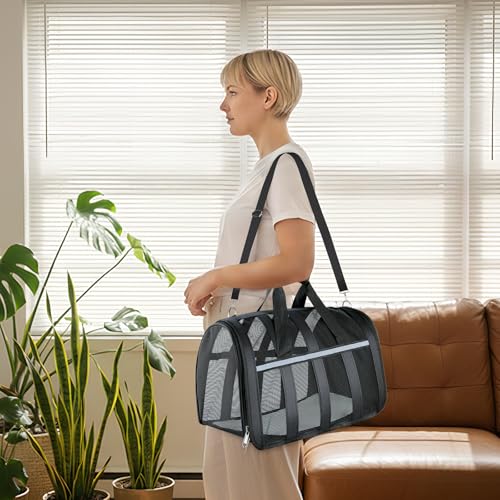 Soft Sided Pet Carrier, Airline Approved Dog Cat Travel Bag with Mesh Windows, Collapsible Portable Pet Carrier for Small Medium Dogs Cats (Black) - color: Black