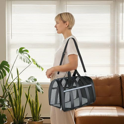 Soft Sided Pet Carrier, Airline Approved Dog Cat Travel Bag with Mesh Windows, Collapsible Portable Pet Carrier for Small Medium Dogs Cats (Black) - color: Black