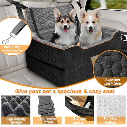 Dog Car Seat for Medium/Large Dog Booster Seat for Dogs Under 60 lbs or 2 Small Dogs, Multi-Functional Pet Car Seat with Thick Cushion, 2 Safety Leashes (BlackGray) - color: BlackGray