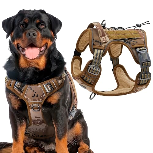 Tactical Dog Harness With Handle, X-Large, Desert Camouflage 900D Nylon Vest. No Pull Breathable Harness With Adjustable Straps and Quick-Release Buckles - size: X-Large