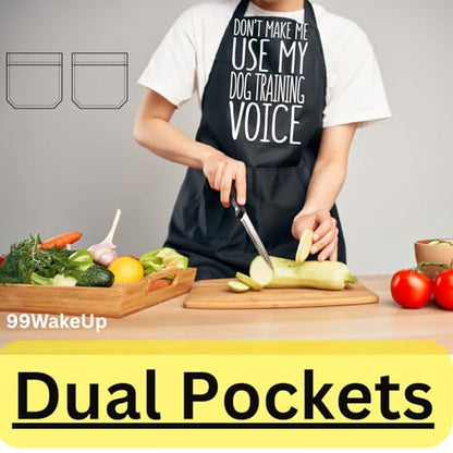 Don't Make Me Use My Dog Training Voice Apron, Unisex, Black, One Size Fits All, Cotton Blend, Casual, Text Graphic, 2 Pockets