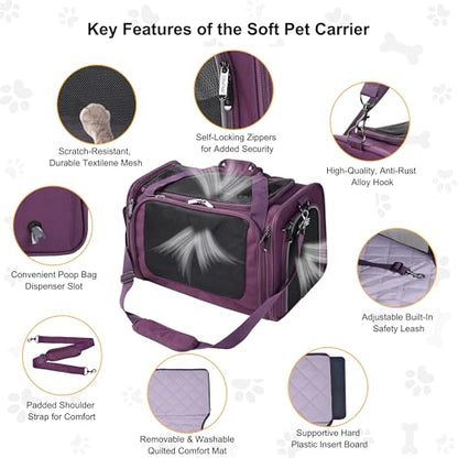 EliteField Deluxe Soft-Sided Pet Carrier (3 Year Warranty, Airline Approved), Travel Bag for Dogs, Cats & Small Pets, with Expandable Mat - color: Purple, size: Medium: 18"L x 11"W x 11"H