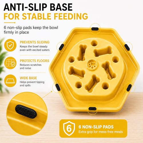 Slow Feeder Bowl for Small & Medium Cats & Dogs - Durable Slow Feeding Bowl with Non-Slip Base -Anti-Choking Puzzle Food Bowl for Dogs That Helps Mental Stimulation & Reduces Fast Eating-Yellow - color: Yellow