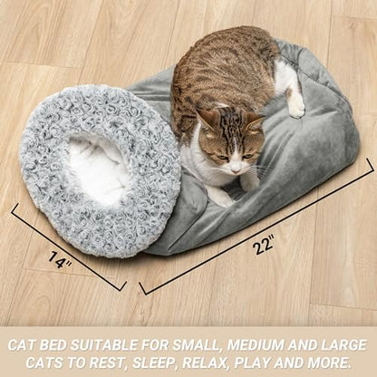 Covered Cat Bed for Indoor Cats, Washable Fluffy Cat Sleeping Bag | Warm Winter Pet Cave Bed for Relax & Play, Cozy Kitten Tunnel Nest for Cold Weather
