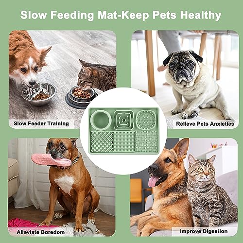 Lick Mat for Dogs, Slow Feeder Licking Mat with Suction Cups for Food and Water, Silicone Feeding Mat Perfect for Anxiety Relief Suitable for Butter Food Yogurt Peanut (Green)
