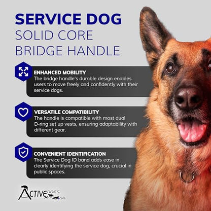 ActiveDogs Service Dog Handle, 12 inch, Solid Core Aluminum, T-Shape or Round or Rectangular, Made in USA, Includes Molded Rubber Grip & Adjustable Chrome ID Band