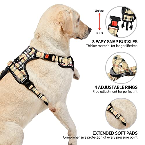 NESTROAD No Pull Dog Harness with Leash, Reflective No Choke Pet Vest Harness,Adjustable Soft Padded Dog Harness with Easy Control Handle for Small Dogs(Checkered Beige,Small) - color: Checkered Beige, size: 【S】neck 11-15" chest 15-21"