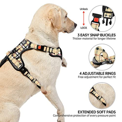 NESTROAD No Pull Dog Harness with Leash, Reflective No Choke Pet Vest Harness,Adjustable Soft Padded Dog Harness with Easy Control Handle for Small Dogs(Checkered Beige,Small) - color: Checkered Beige, size: 【S】neck 11-15" chest 15-21"