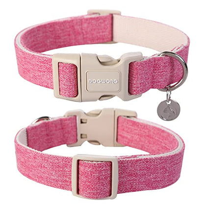 DOGWONG Cotton Hemp Dog Collar, Heavy-Duty Pink Dog Collar Adjustable Soft Natural Fabric Pet Dog Collar Cute Wedding Puppy Necklace for Small Medium Large Dogs - color: A: Rose Pink, size: X-Small
