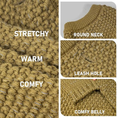 KYEESE Dog Sweater with Leash Hole Warm Pullover with Reflective Yarn for Small and Medium Dogs Male Soft Knit Pullover Boy Dog Coats Cozy Lightweight Thick Sweater,Brown,Medium - color: 8# Brown, size: M (24-30lbs)