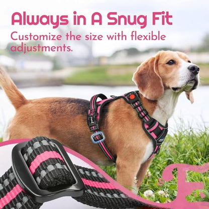 Eagloo Dog Harness Small Sized, Easy Wearing with 3 Buckles, Adjustable No Pull Pet Harness with 2 Rings for Walking, No Chock Reflective Soft Padded Vest with Control Handle, Pink & Black, S - color: Pink & Black, size: Small