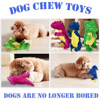 No Stuffing Dog Toys for Aggressive Chewers, Squeaky Wrinkled Toys, Durable Dog Chew Toys, Soft and Tough Plush Toys, Suitable for All Breeds of Dogs. (Dinosaur (Green)) - color: Dinosaur (Green)