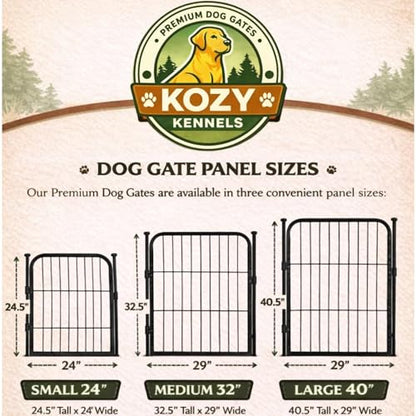 Extra Wide Adjustable Dog Gate w/Door – 32 inch Tall & Up to 214 Inch Wide 8 Panel Indoor Pet Barrier, Freestanding Heavy Duty Black Metal Fence for Small & Medium Dogs - size: 32 Inch