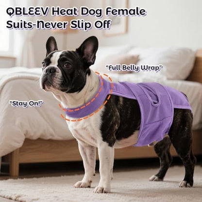 QBLEEV Dog Diapers with Suspenders, Female Escape-Proof Full Body Dog Period Diapers Overalls, Reusable Washable Sanitary Panties for Heat Cycle & Incontinence, Doggie Underwear Onesie with Tail Hole - color: Purple, size: S（Back Length:11.0"）