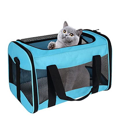 Cat Carrying Case - Pet Carrier Airline Approved, Protable and Breathable Pet Travel Carrier Removable Fleece Pad, Collapsible Cat Carrier Dog Carrier for Medium Cats Small Cats Dogs(Medium, Blue) - color: blue, size: 17.0"L x 11.0"W x 11.0"H