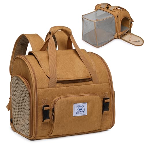 Pet Backpack Carrier for Small Dogs Medium Cats, Puppies,Breathable and Collapsible Design, Portable Travel Bag for Bearded Dragon,Rabbit Cage (Brown +Two-Shoulder, Small) - color: Brown +Two-Shoulder, size: Small